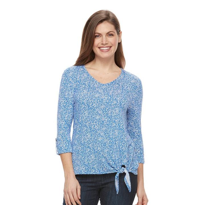 Petite Croft & Barrow&reg; Side-tie V-neck Tee, Women's, Size: L Petite, Dark Blue