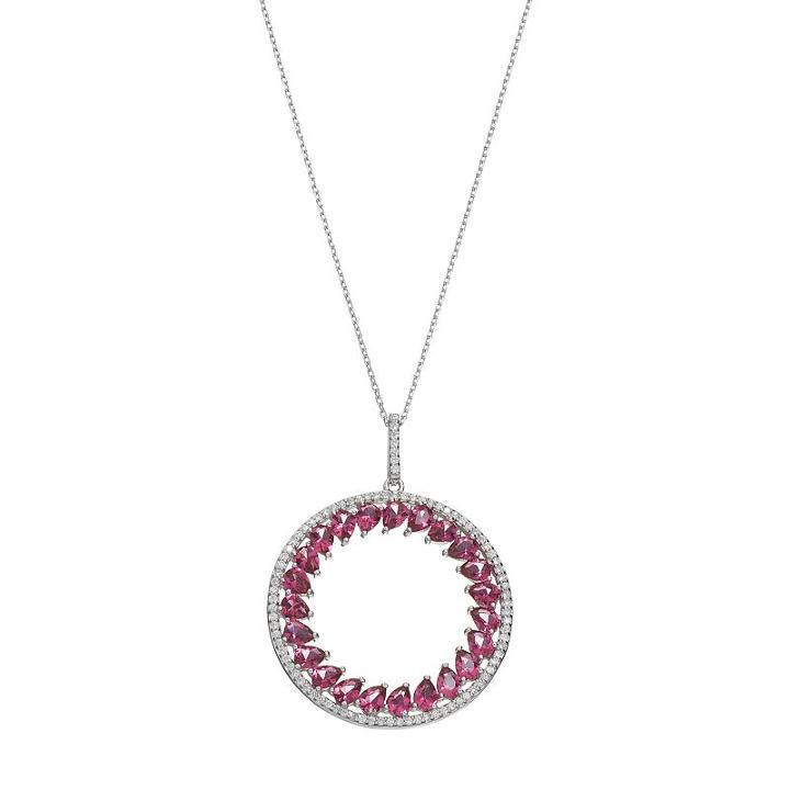 Sterling Silver Simulated Pink Sapphire & Cubic Zirconia Circle Pendant, Women's, Size: 18