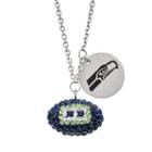 Seattle Seahawks Crystal Sterling Silver Team Logo & Football Charm Necklace, Women's, Size: 18, Multicolor