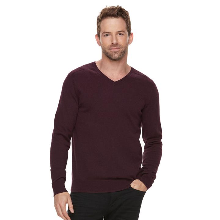Men's Marc Anthony Slim-fit Soft-touch Modal V-neck Sweater, Size: Small, Dark Red