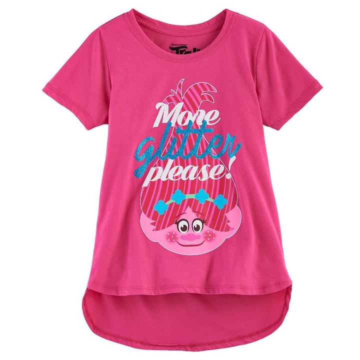 Girls 7-16 Dreamworks Trolls Poppy More Glitter Please High-low Graphic Tee, Size: Large, Brt Pink