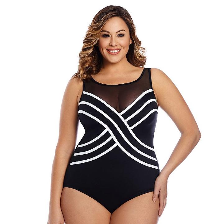Plus Size Great Lengths Tummy Slimmer High-neck One-piece Swimsuit, Women's, Size: 20, Black