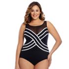 Plus Size Great Lengths Tummy Slimmer High-neck One-piece Swimsuit, Women's, Size: 20, Black
