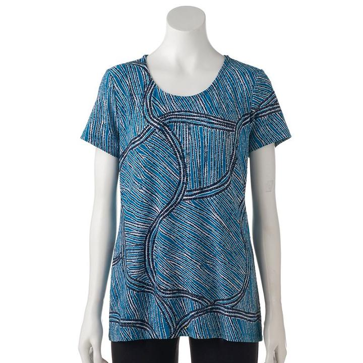Women's Croft & Barrow&reg; Scoopneck Jacquard Top, Size: Small, Turquoise/blue (turq/aqua)