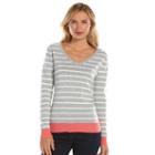 Women's Caribbean Joe Striped V-neck Sweater, Size: Medium, Grey Other