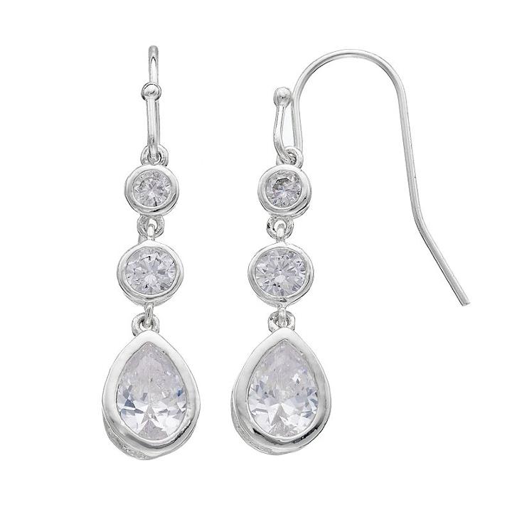 Lc Lauren Conrad Cubic Zirconia Nickel Free Triple Drop Earrings, Women's, Silver