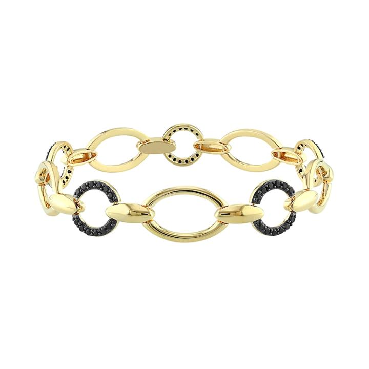 Stella Grace V19.69 Italia 18k Gold Over Silver Black Spinel Bracelet, Women's, Size: 7.25