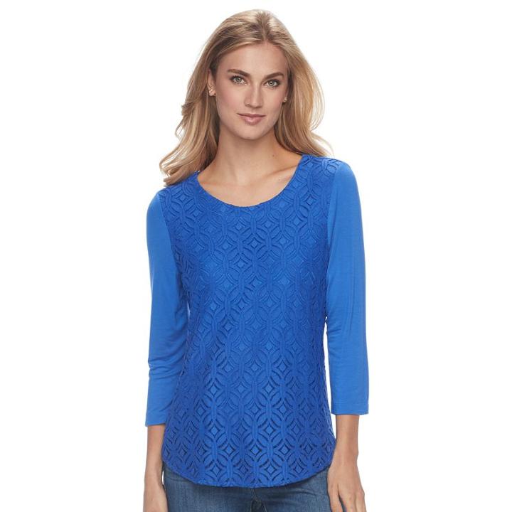 Women's Croft & Barrow&reg; Lace-front Tee, Size: Xxl, Blue (navy)