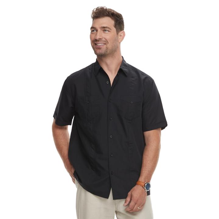 Men's Havanera Short Sleeve Pintuck Button-down Shirt, Size: Medium, Dark Grey