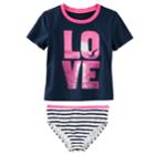 Girls 4-8 Oshkosh B'gosh&reg; Love Photoreal Seagull Rashguard & Striped Bottoms Swimsuit Set, Size: 6-6x, Med Blue