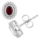 10k White Gold Garnet & 1/6 Carat T.w. Diamond Oval Halo Stud Earrings, Women's, Red
