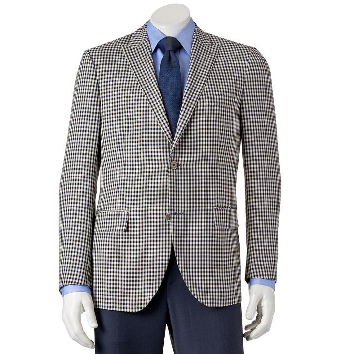 Men's Savile Row Modern-fit Checked Sport Coat, Size: 44 Short, Black