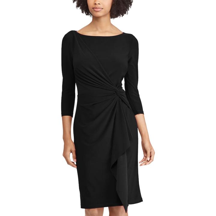 Women's Chaps Knot-front Ruffle Sheath Dress, Size: Large, Black