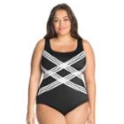 Plus Size Great Lengths D-cup Striped One-piece Swimsuit, Women's, Size: 24, Oxford