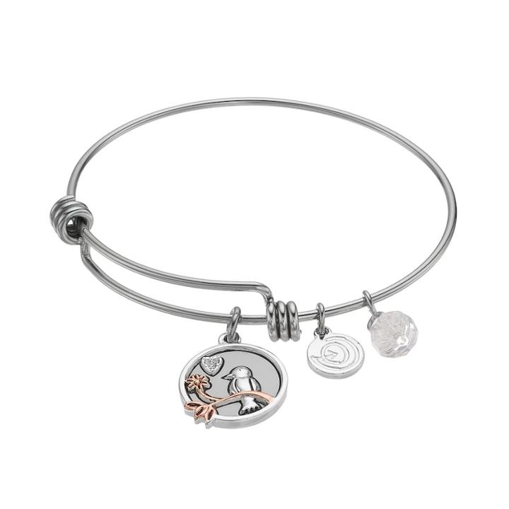Love This Life Crystal Daughter Bird Charm Bangle Bracelet, Women's, Silver
