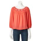 Heartsoul Crochet Neckline Peasant Top - Juniors, Teens, Size: Large, Light Pink