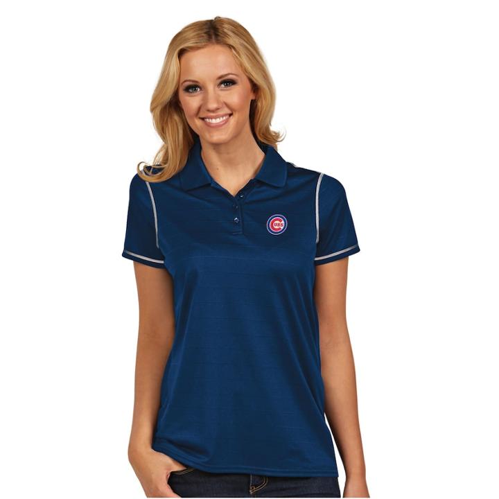 Women's Antigua Chicago Cubs Icon Desert-dry Tonal-striped Performance Polo, Size: Medium, Blue