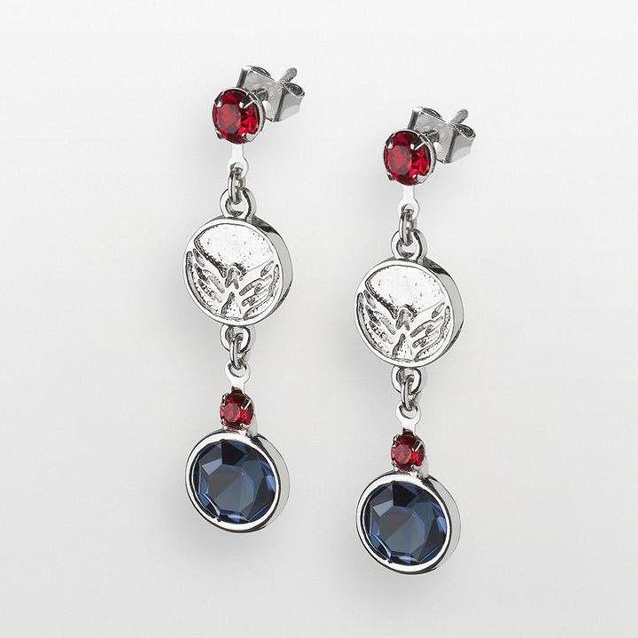 Logoart Washington Capitals Silver Tone Crystal Logo Linear Drop Earrings, Women's, Multicolor