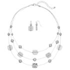 Beaded Multi Strand Necklace & Drop Earring Set, Women's, Silver