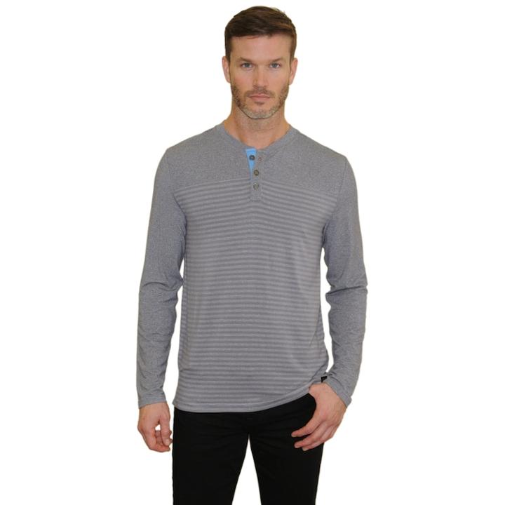 Men's Mountain And Isles Striped Colorblock Heathered Melange Stretch Henley, Size: Large, Grey