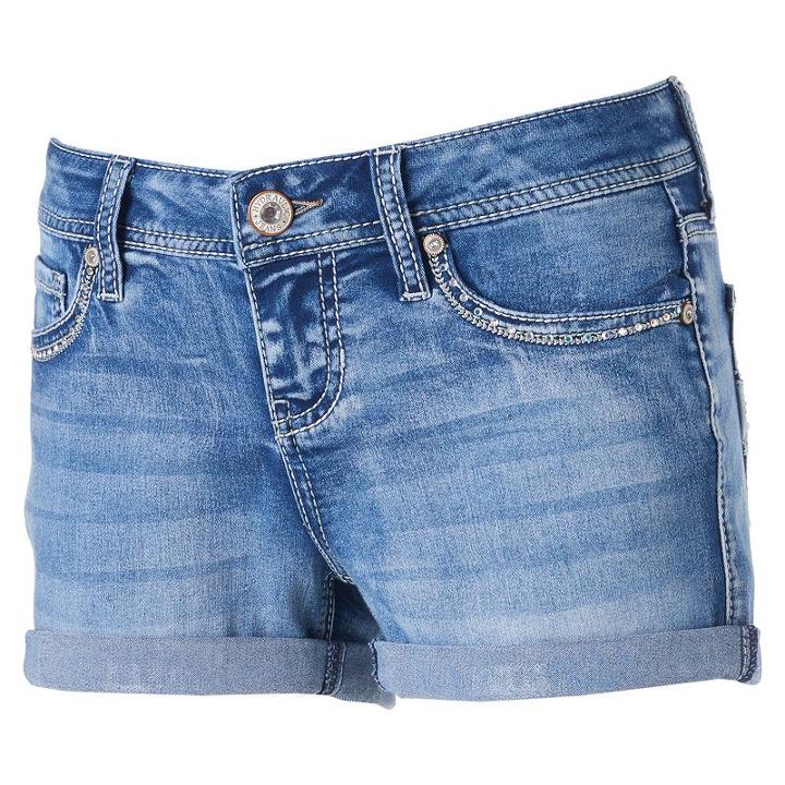 Juniors' Hydraulic Bailey Embellished Denim Shortie Shorts, Girl's, Size: 7, Blue