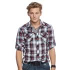 Men's Rock & Republic&reg; Plaid Stretch Twill Button-down Shirt, Size: Medium, Blue
