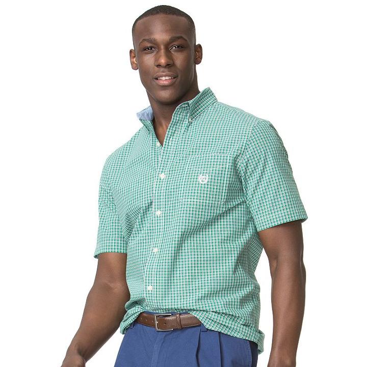 Men's Chaps Classic-fit Checked Easy-care Button-down Shirt, Size: Medium, Green