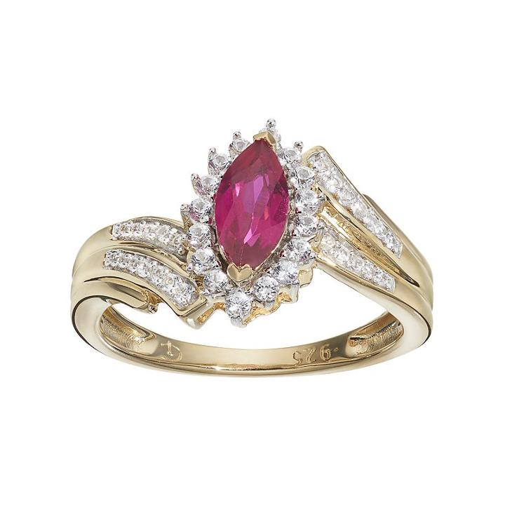 14k Gold Over Silver Lab-created Ruby & White Sapphire Marquise Ring, Women's, Size: 7, Red