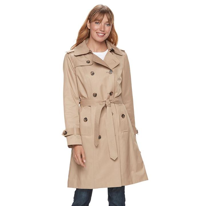 Women's Tower By London Fog Hooded Trench Coat, Size: Xl, Dark Beige