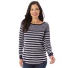 Women's Apt. 9&reg; Striped Button Back Sweater, Size: Large, Denim Heather Gray