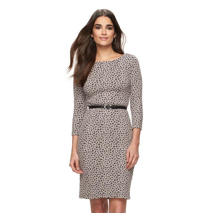 Women's Sharagano Belted Jacquard Sheath Dress, Size: 4, Grey (charcoal)