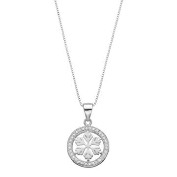 Timeless Sterling Silver Cubic Zirconia Snowflake Disc Pendant, Women's, White