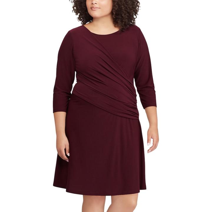Plus Size Chaps Ruched Fit & Flare Dress, Women's, Size: 14 W, Red
