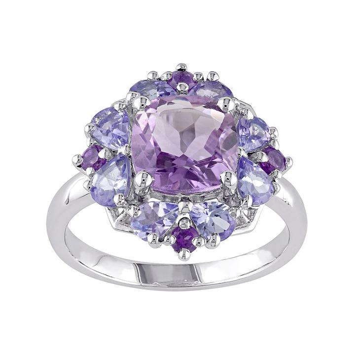 Amethyst & Tanzanite Sterling Silver Flower Ring, Women's, Size: 7, Purple