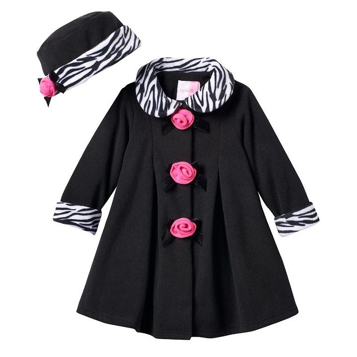 Girls 4-6x Sophie Rose Rosette Fleece Coat & Hat Set, Girl's, Size: 6x, Black