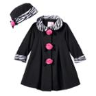 Girls 4-6x Sophie Rose Rosette Fleece Coat & Hat Set, Girl's, Size: 6x, Black