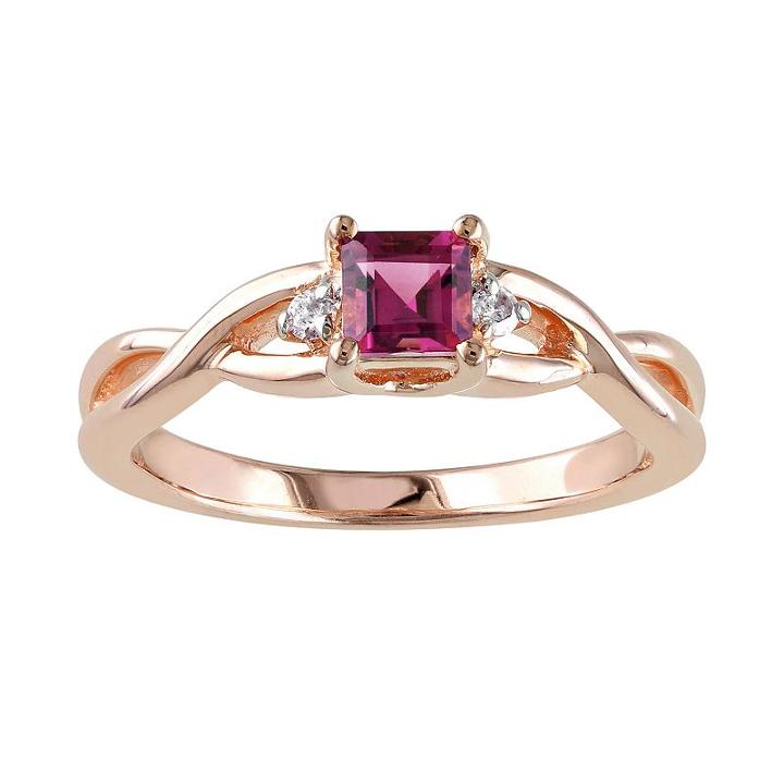 Rose Rhodium-plated Sterling Silver Pink Tourmaline And Diamond Accent Infinity Ring, Women's, Size: 5