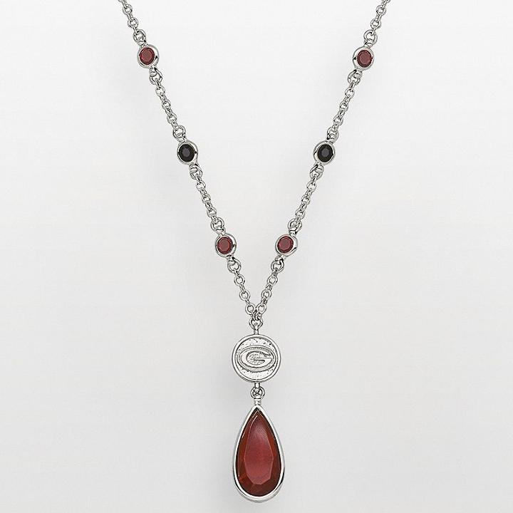 Georgia Bulldogs Silver Tone Crystal Logo Teardrop Y Necklace, Women's, Multicolor