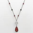 Georgia Bulldogs Silver Tone Crystal Logo Teardrop Y Necklace, Women's, Multicolor