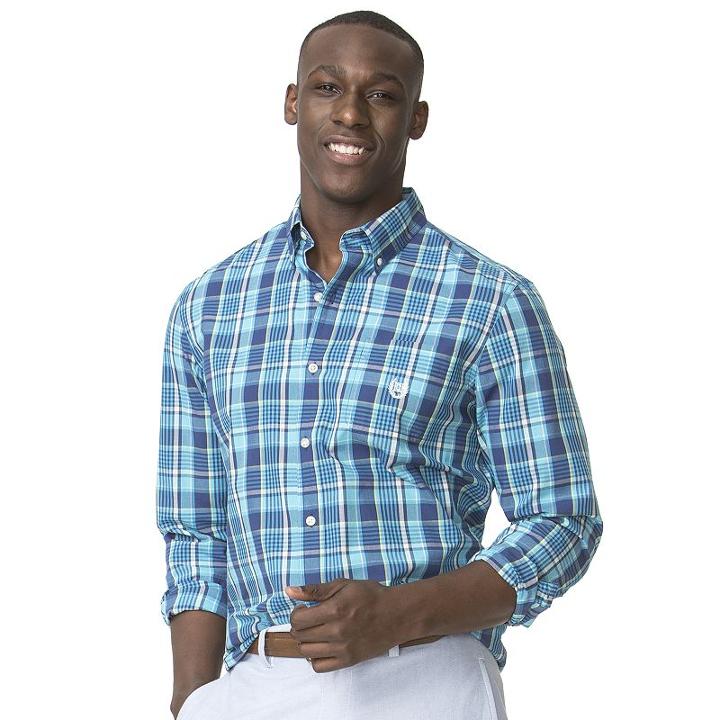 Big & Tall Chaps Classic-fit Plaid Poplin Button-down Shirt, Men's, Size: 3xb, Blue