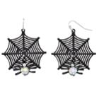 Simulated Crystal Spider Web Nickel Free Drop Earrings, Women's, Black