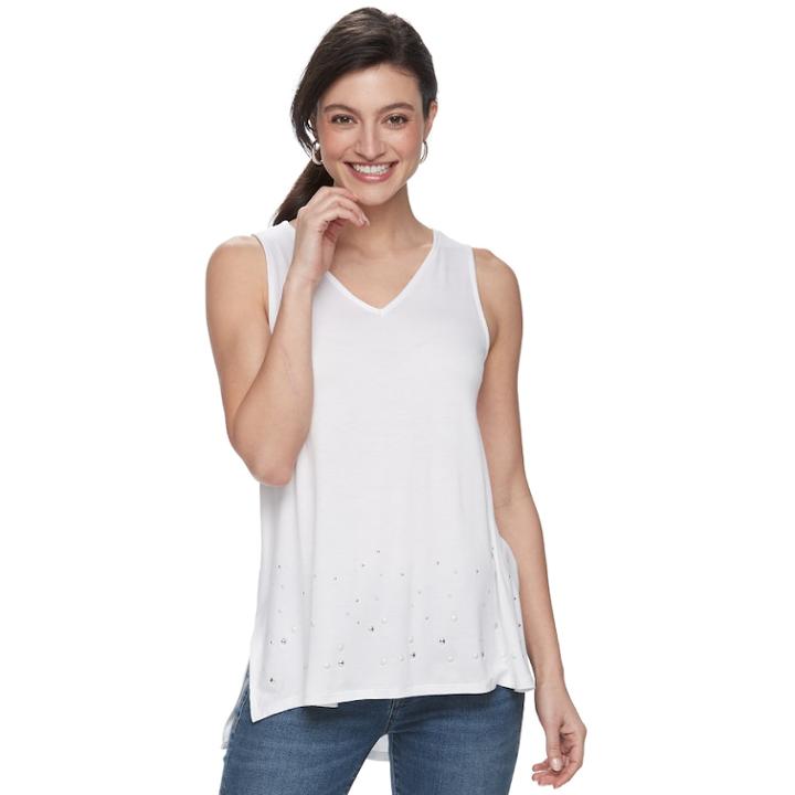 Women's Apt. 9&reg; Strappy Embellished Tank, Size: Medium, White