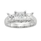 Diamonore Princess-cut Simulated Diamond 3-stone Engagement Ring In Sterling Silver (1 Ct. T.w.), Women's, Size: 7, White