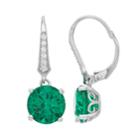 Sterling Silver Simulated Emerald Leverback Earrings, Women's, Green