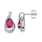 Sterling Silver Lab-created Pink Sapphire Teardrop Earrings, Women's