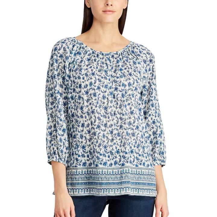 Petite Chaps Floral-print Top, Women's, Size: Xl Petite, Blue