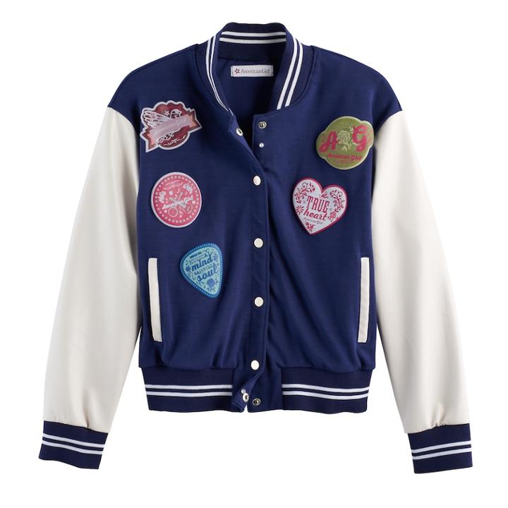 Girls 7-16 American Girl Patch Varsity Jacket, Size: Large, Blue Other