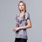 Petite Simply Vera Vera Wang Floral Chiffon-trim Tee, Women's, Size: Xl Petite, White