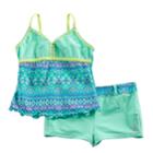 Girls 7-16 Free Country Tankini Apron Top & Shorts Swimsuit Set, Size: 8, Lt Green