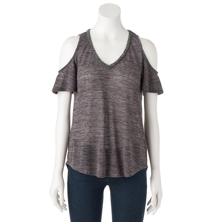 Women's Juicy Couture Embellished Cold-shoulder Tee, Size: Small, Med Grey